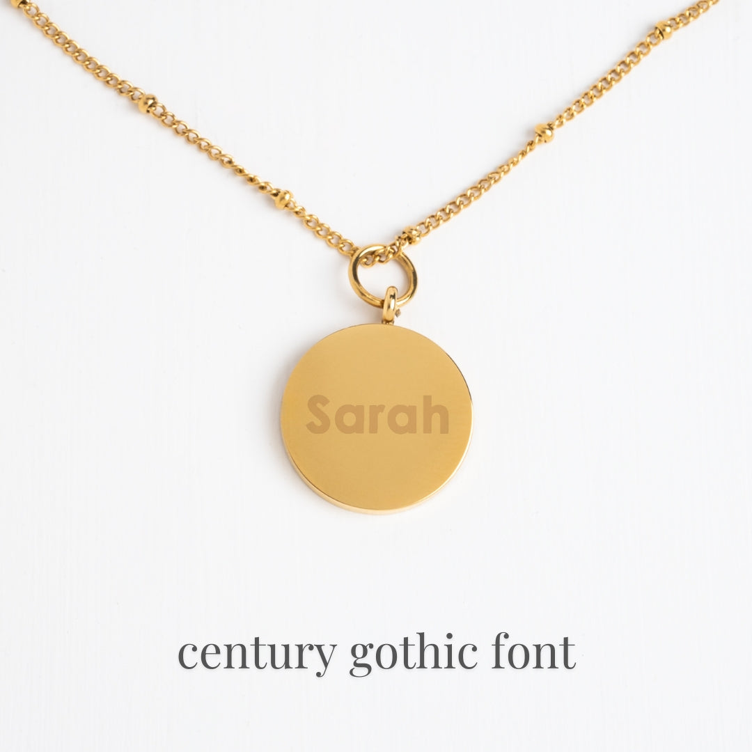 Engravable Round Pendant Gold Necklace