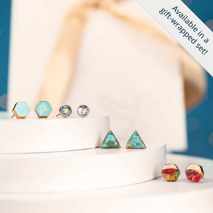 Natalie Turquoise Hexagon Stud Earrings