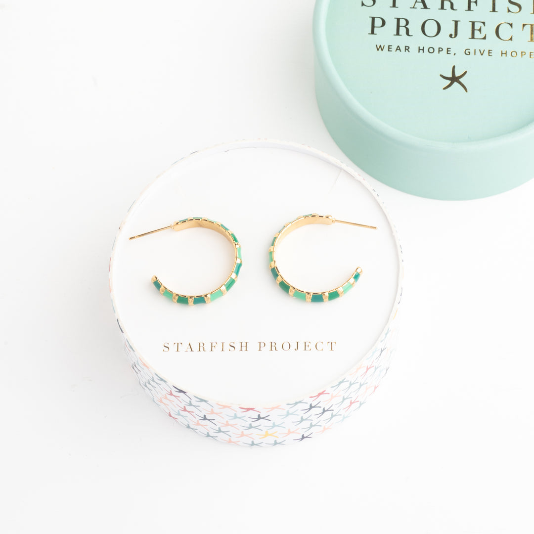 Golden Emerald Glow Hoops