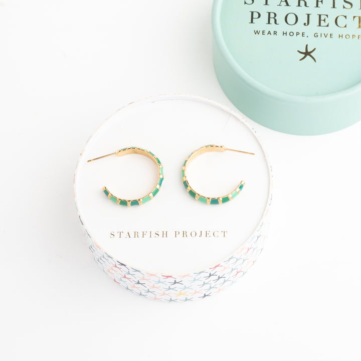 Golden Emerald Glow Hoops