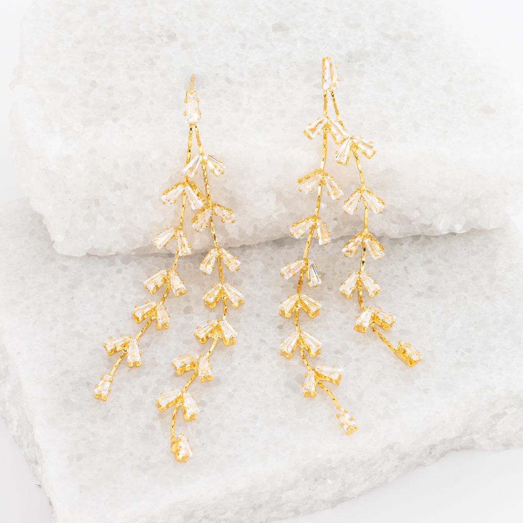 Graceful Willow Zircon and Gold Dangle Earrings