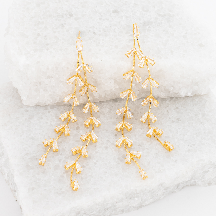 Graceful Willow Zircon and Gold Dangle Earrings