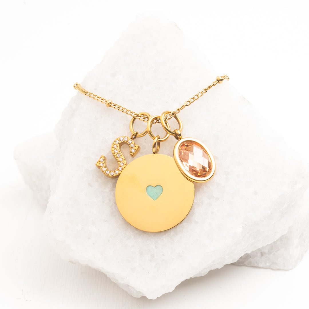 Cherished Engravable Heart Pendant with Mint Heart (KF)