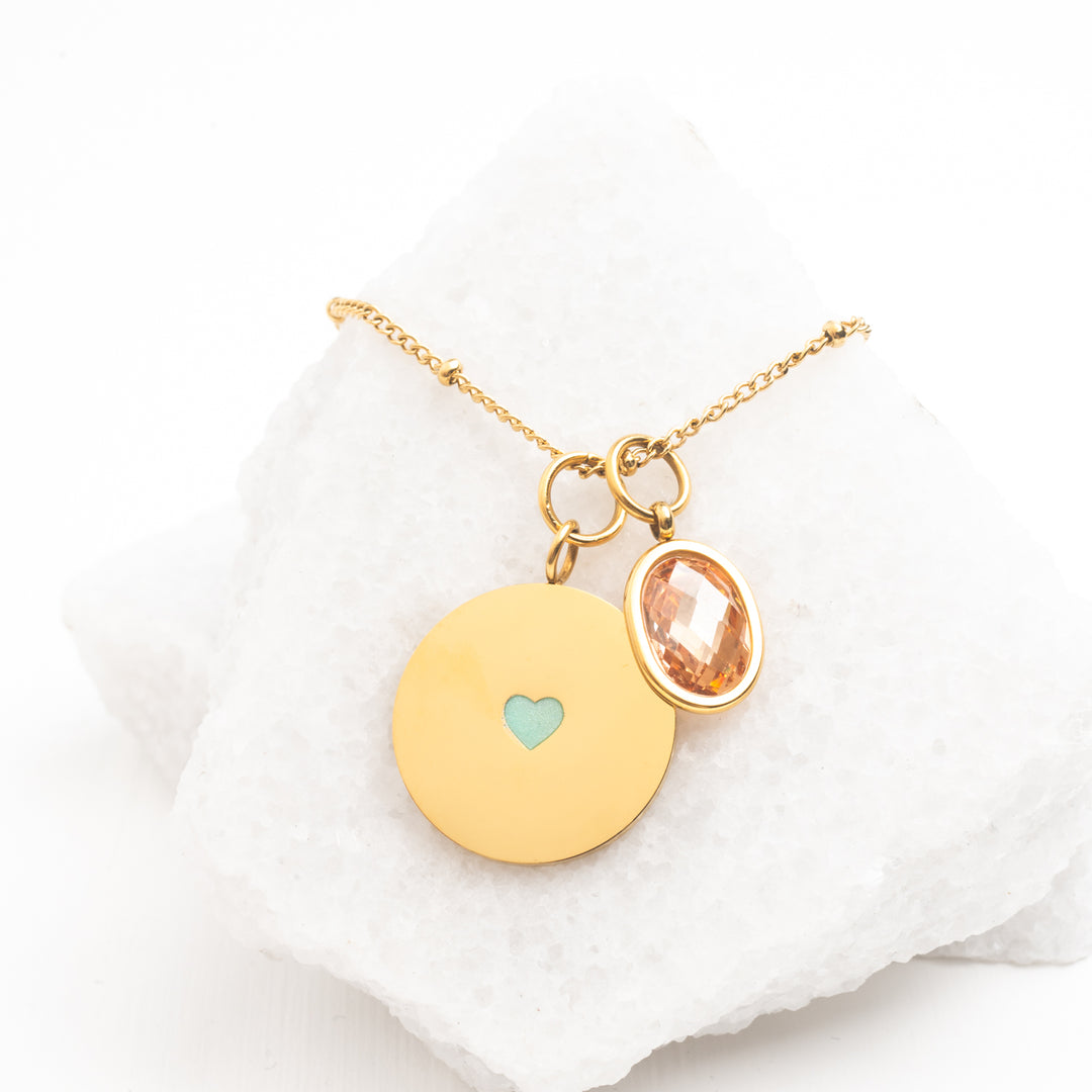 Cherished Engravable Heart Pendant with Mint Heart