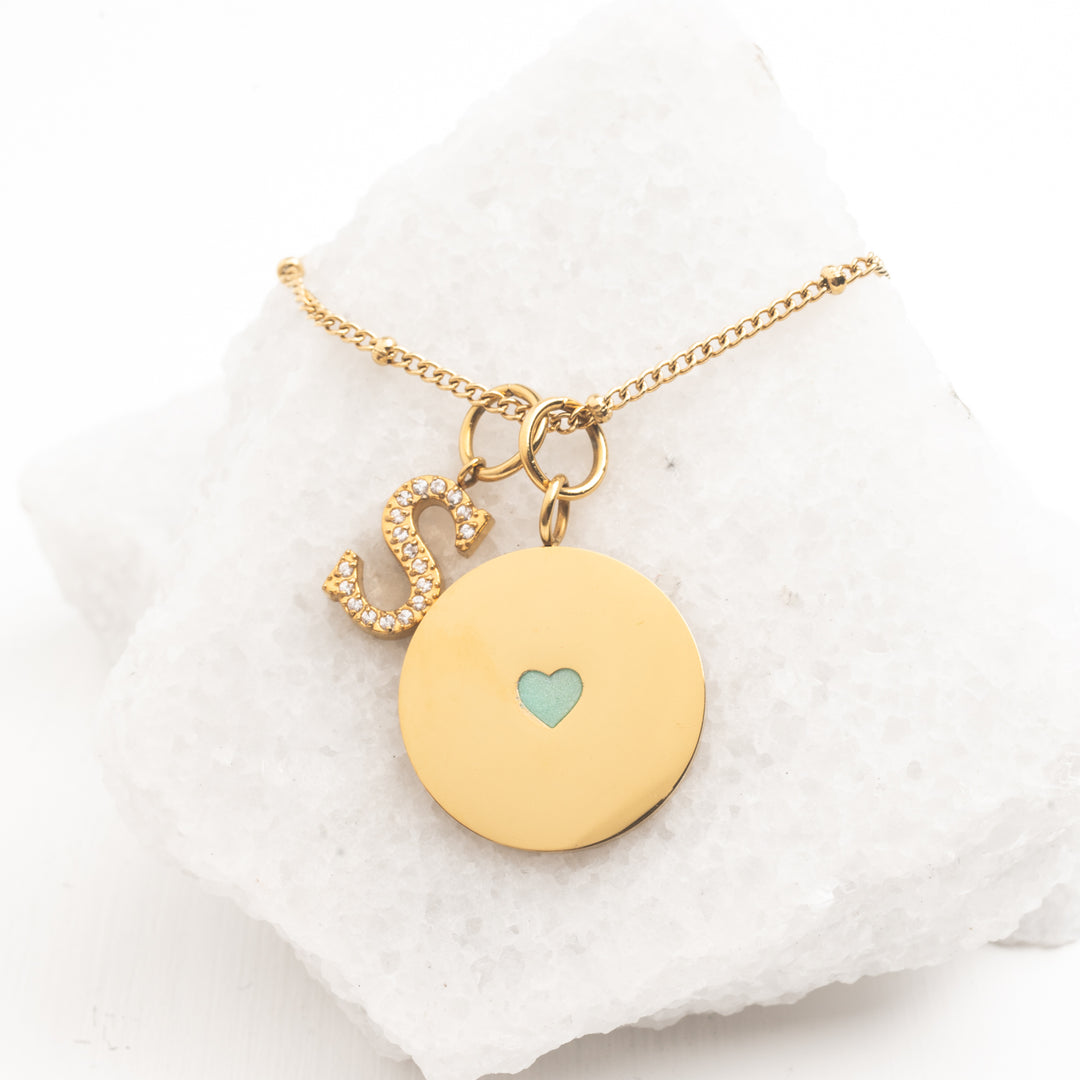 Cherished Engravable Heart Pendant with Mint Heart