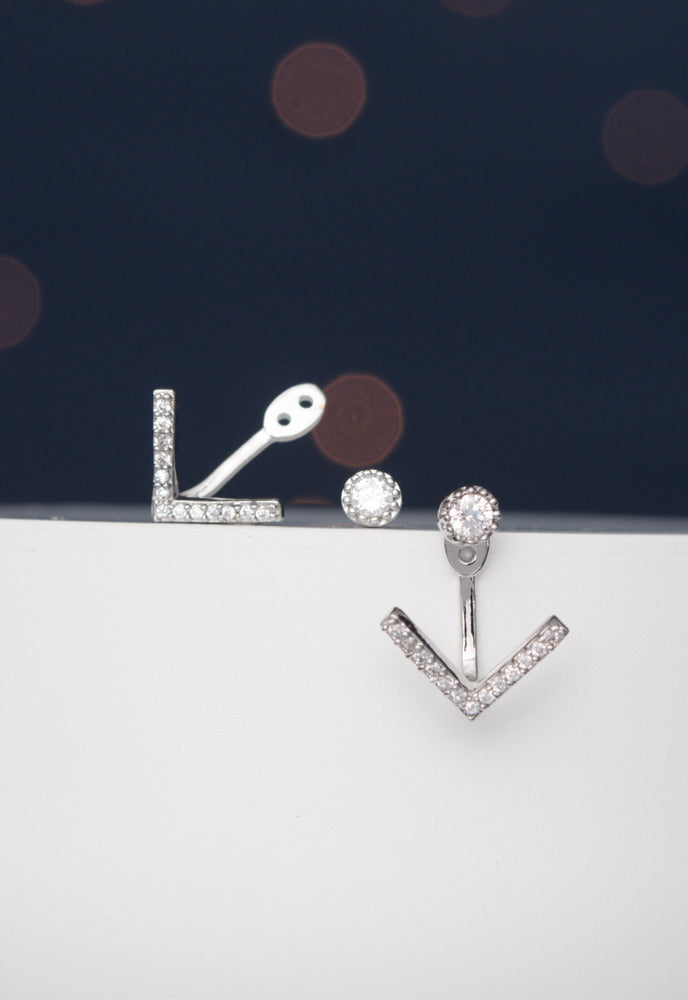 Lulu Ear Jacket Studs in White Gold